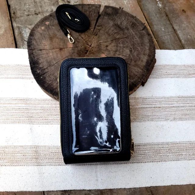 Bolsa pequena porta celular com alça removível e divisória transparente - Foto 2