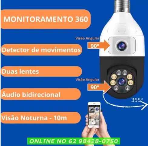 Câmera Lâmpada Dupla Lente Wifi Visão Noturna App Duas Lente - Foto 2