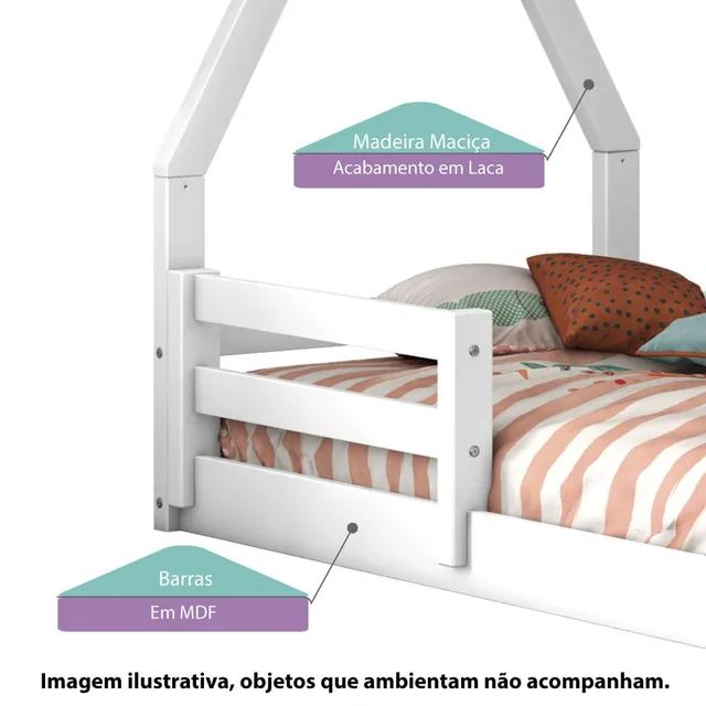 Mini Cama Montessoriano Cabaninha com Grade em Madeira Maciça - Casatema - Foto 4