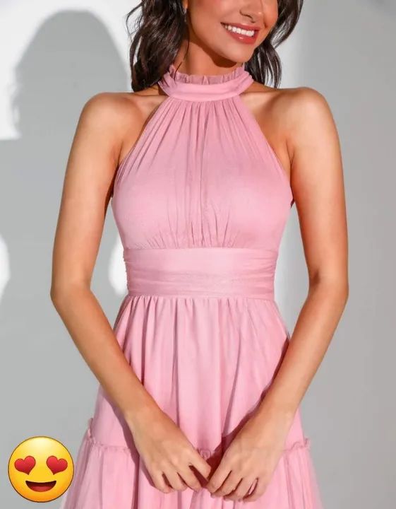 Vestido Longo Tule Gola Alta - Rose - Foto 3