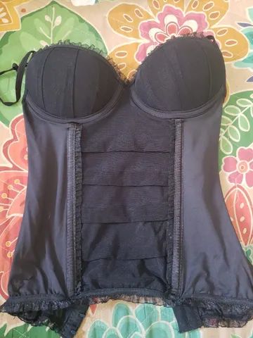 Corset de tule e renda preta - Tamanho 36/P - Foto 2