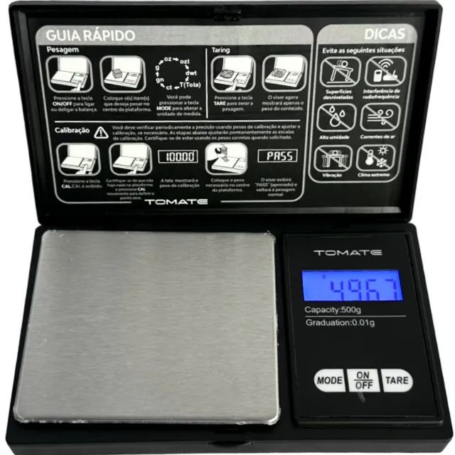 Balança digital 500g alta precisão tomat mh-505 visor led azul portátil e durável
