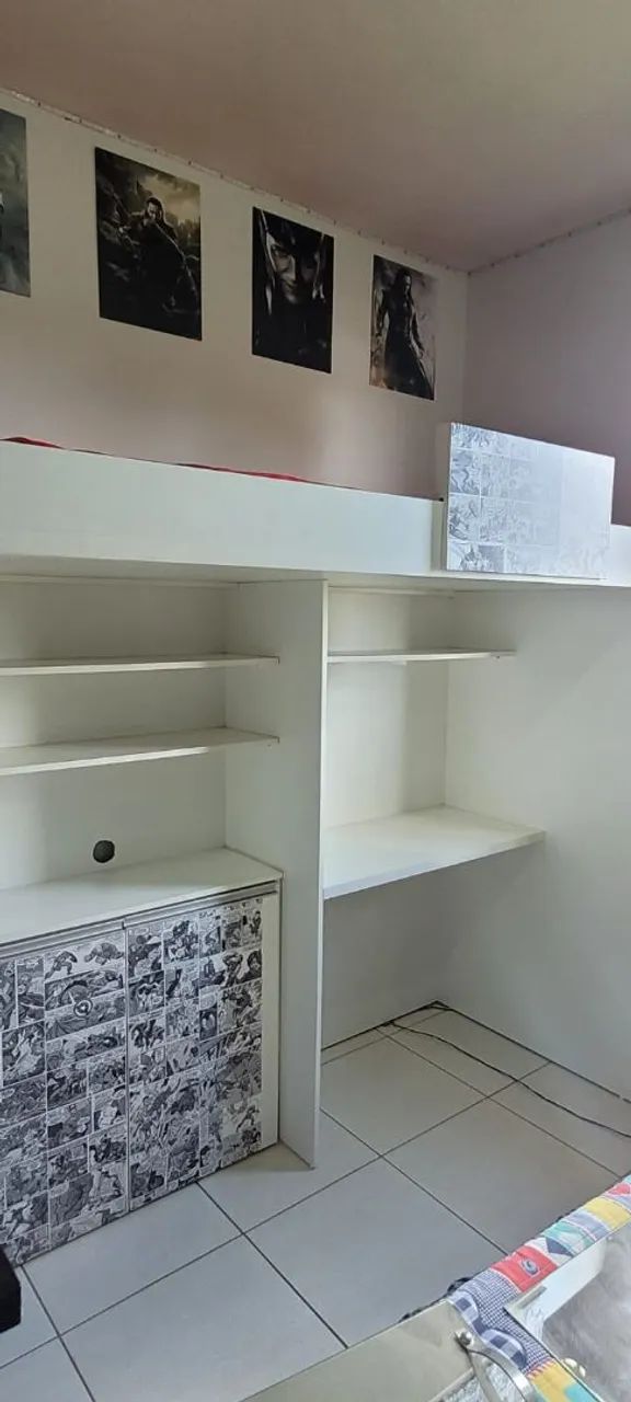 Cama Suspensa com estante e gaveta Mdf - Foto 3