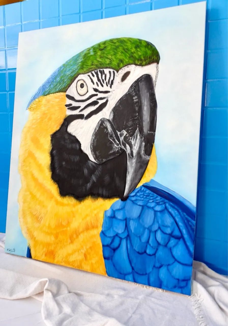 Quadro pintura em tela Arara Canindé  - Foto 3