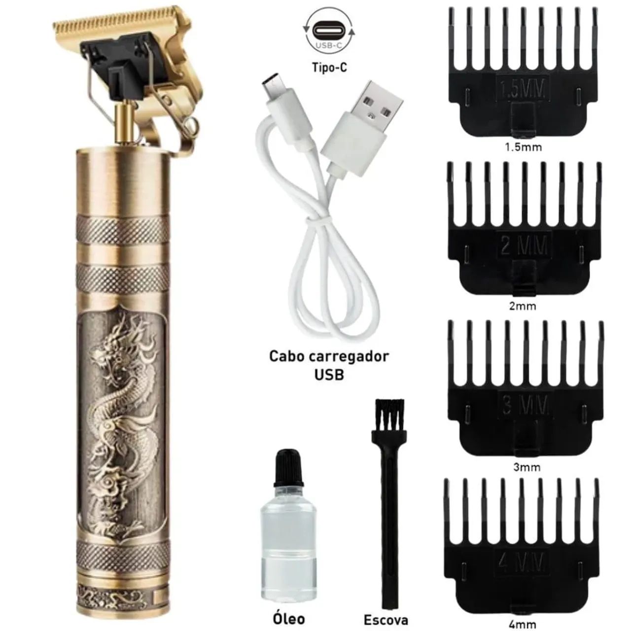 Máquina de Cortar Cabelo Profissional - Design Dragão - Recarregável