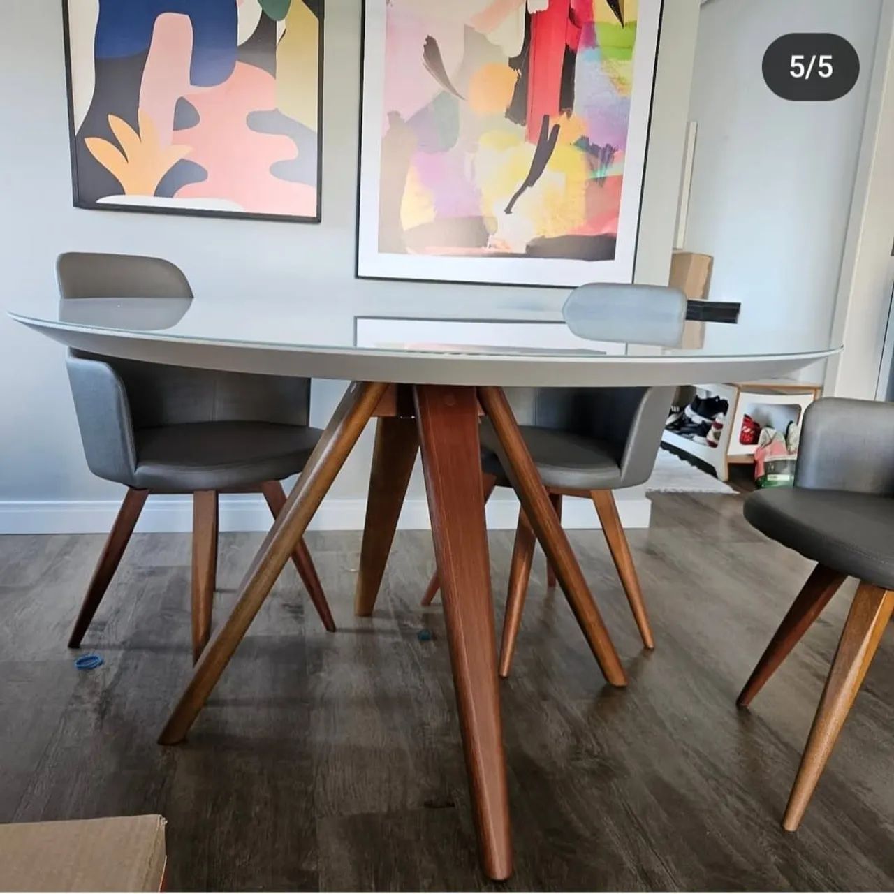 Mesa redonda com tampa de vidro branco - Estado de nova - Foto 4