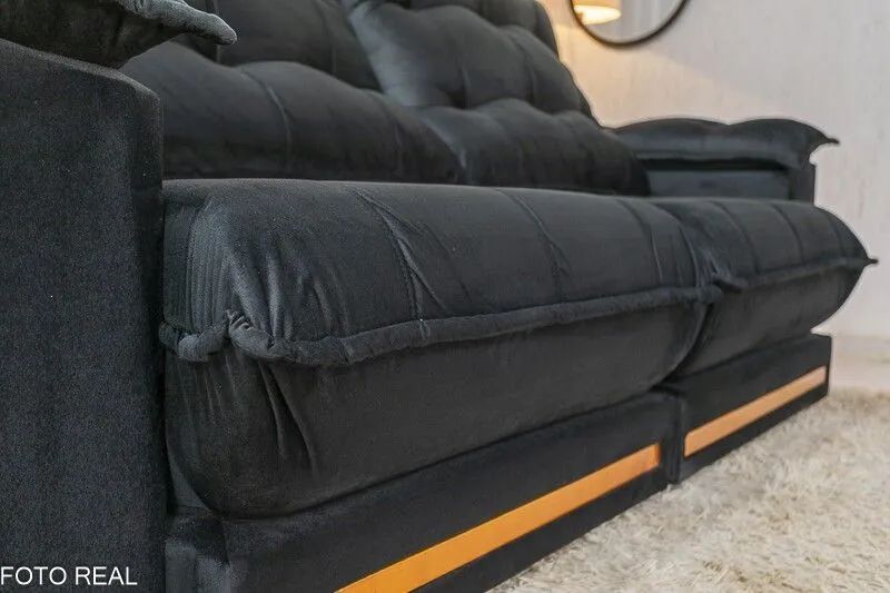 Sofá Retrátil 3 Lugares 230cm Molas Ensacadas D33 Veludo Preto - Foto 3
