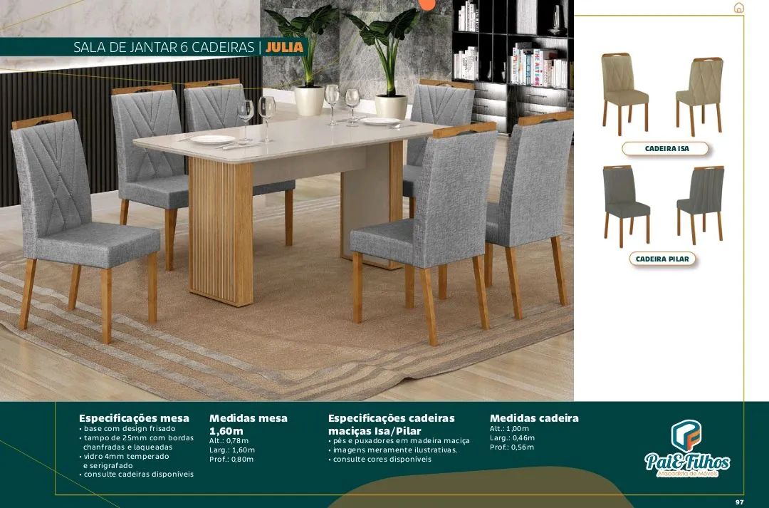 Mesa de Jantar Julia 1,60m - 6 Cadeiras