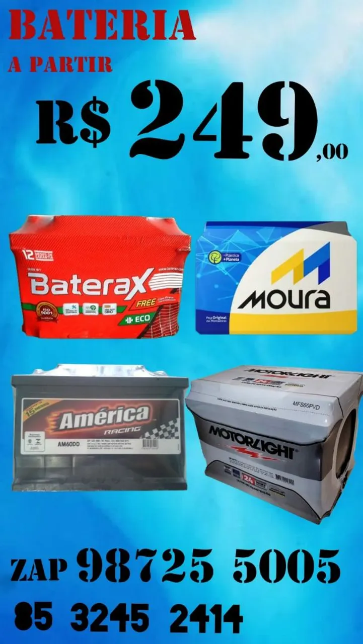 Bateria para carro a partir de R$ 249,00