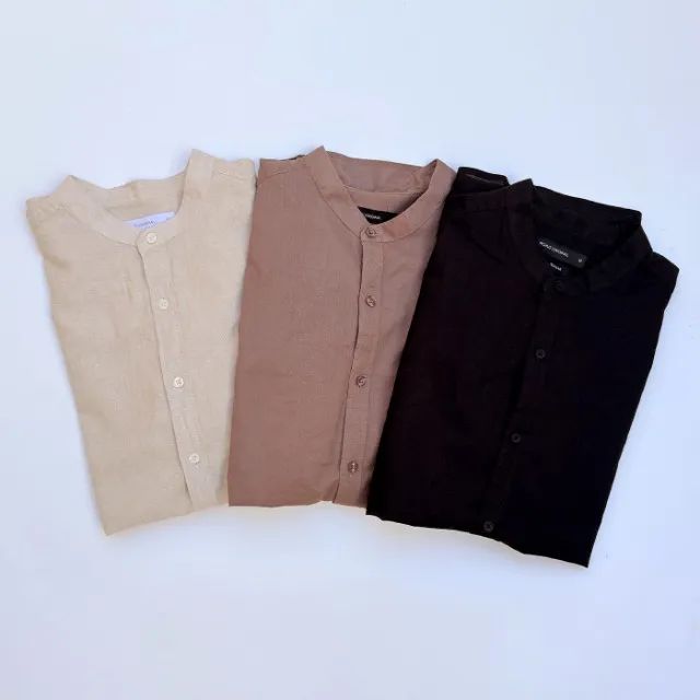 Três Camisas Linho Gola Padre Masculinas
