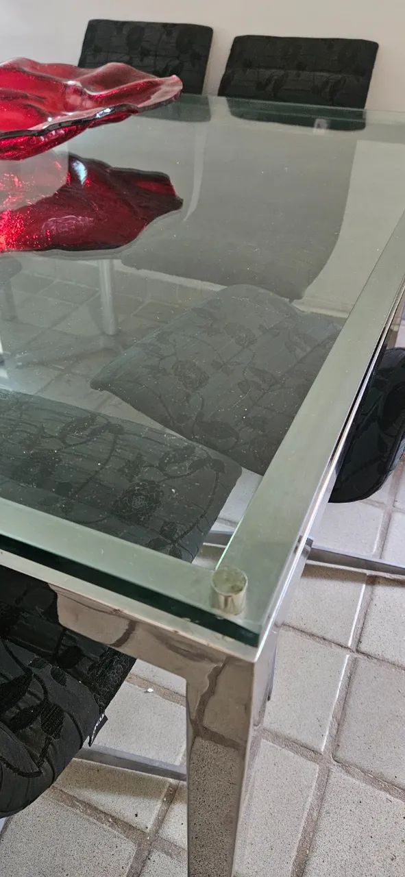 Mesa aço inox e vidro + 6 cadeiras - Foto 2