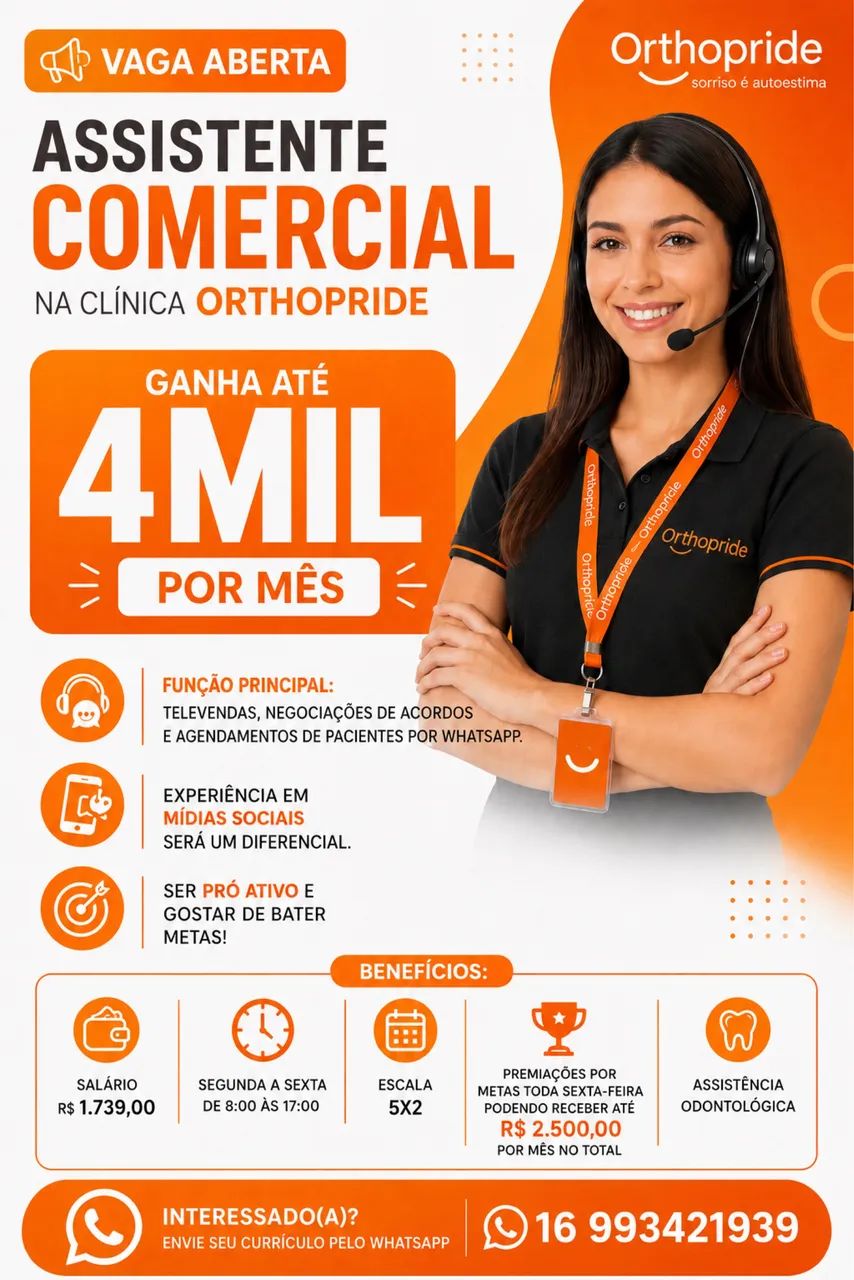 Assistente Comercial - Ganhe até 4 mil mês 