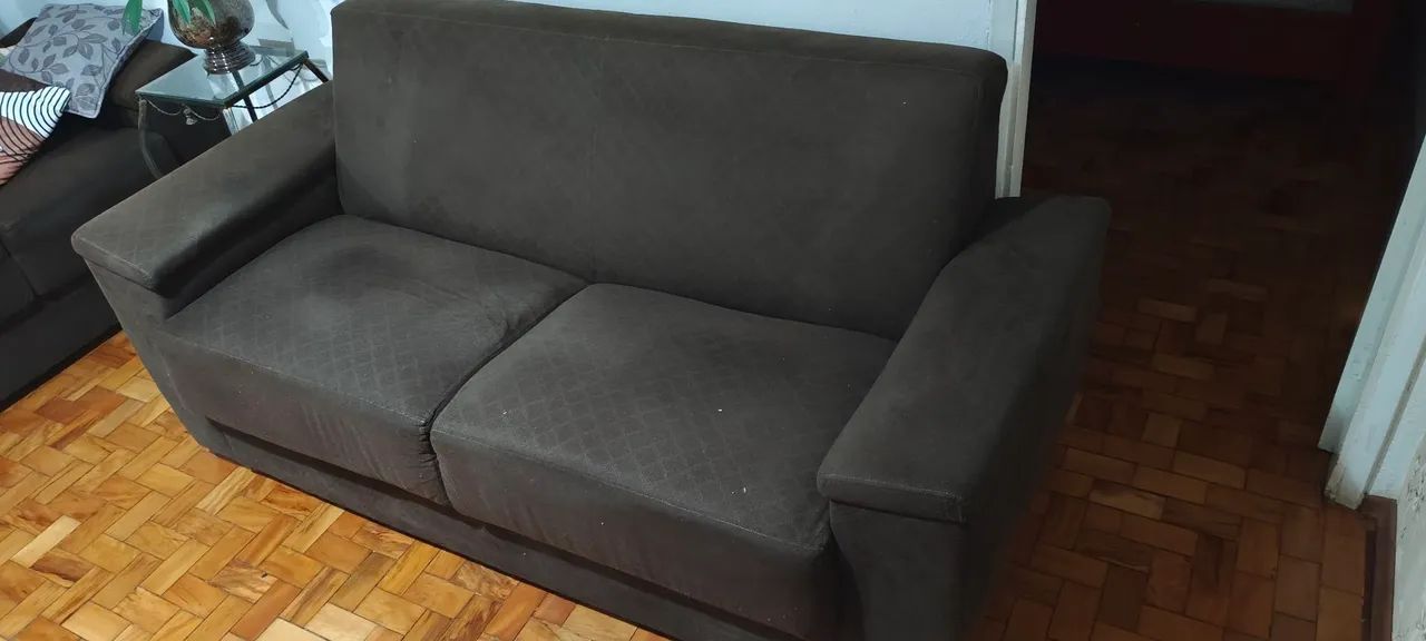 Sofás 2 e 3 Lugares Suede Marrom - Completo com Almofadas de brinde