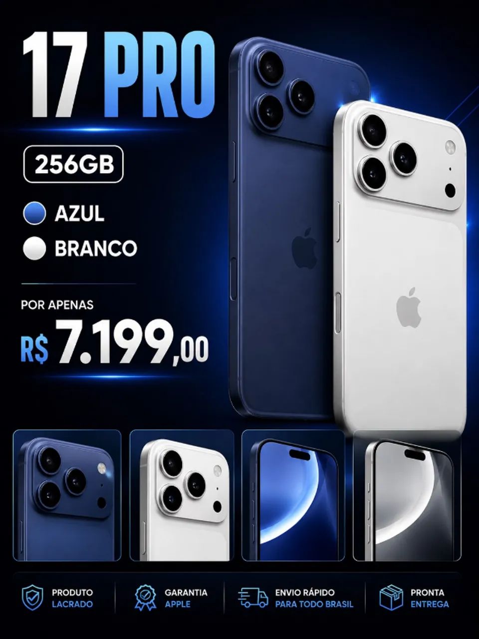 Iphone 17 Pro 256GB Azul E Branco 