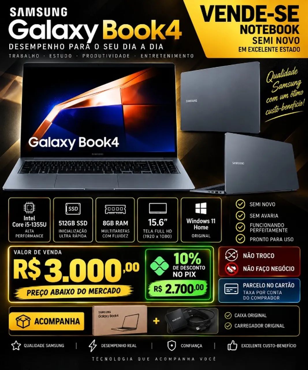 Notebook Galaxy Book4 SemiNovo 