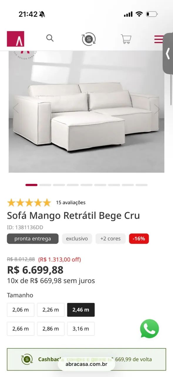 Sofá Retrátil Bege Cru - Foto 2