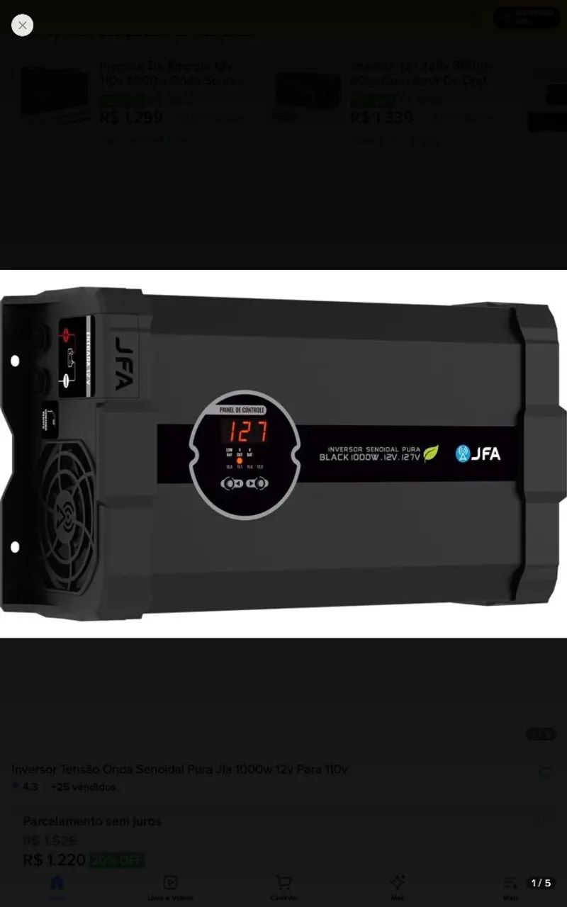 Inversor senoidal 1000 w 12v 127 v