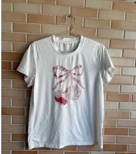 blusa shein branca cereja m