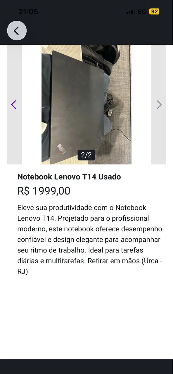 Notebook Lenovo Thinkpad T14 usado - Foto 2