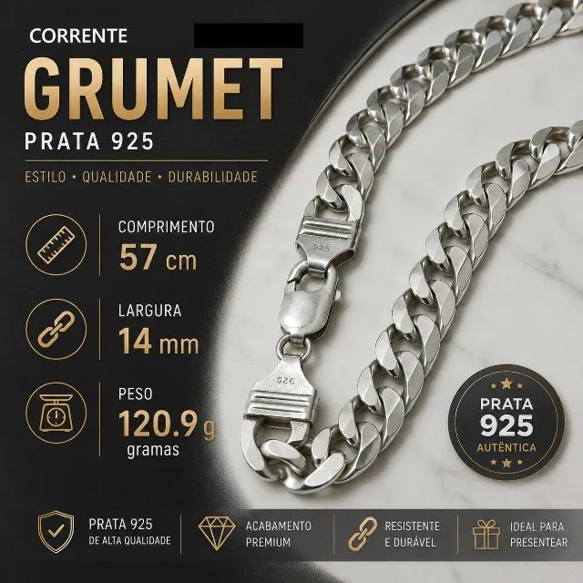 Corrente Prata 925 (14 mm) - 120 gramas - Foto 2