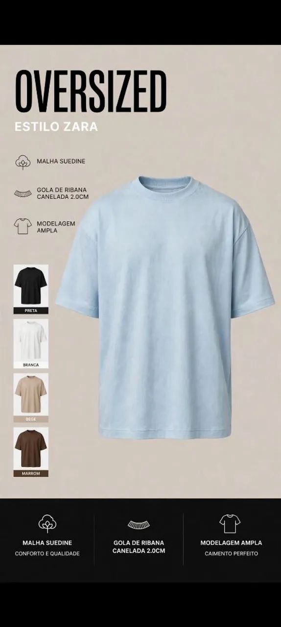 CAMISA OVERSIZED MALHA SUEDINE.  Estilo ZARA - Foto 3
