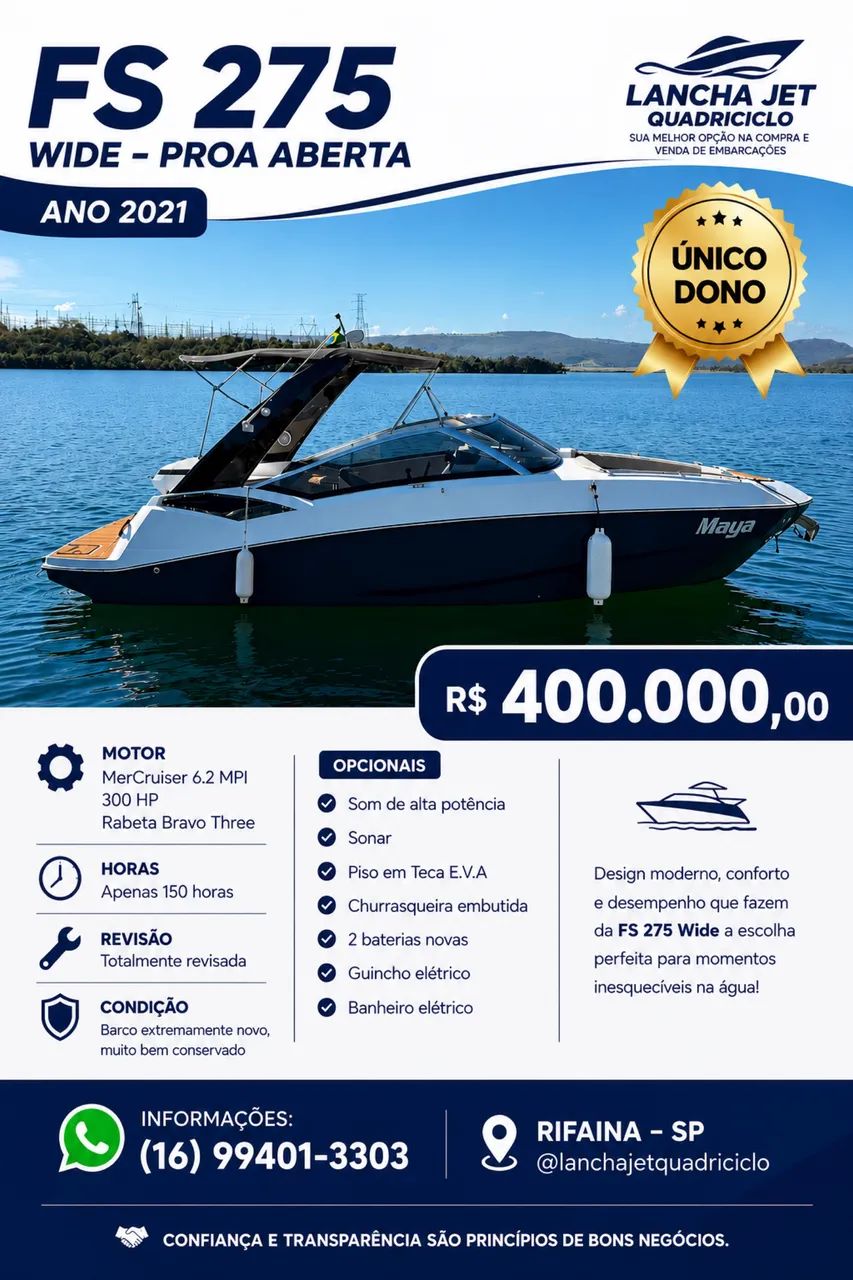 Lancha Fs 275 Wind proa aberta 