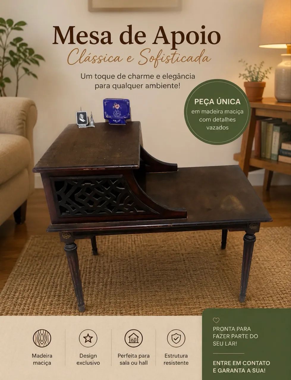 Mesa lateral vintage de apoio 