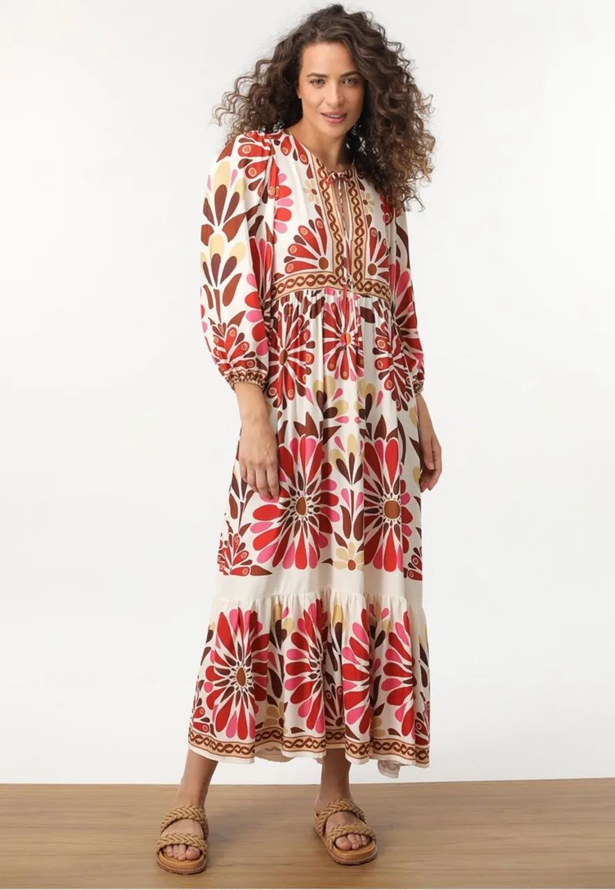 Vestido Farm MIDI Florejo OFF-WHITE 