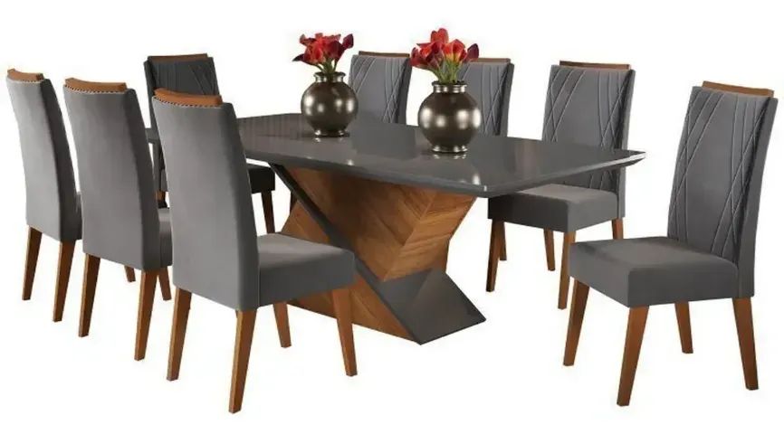 Conjunto Mesa de Jantar com 8 Cadeiras e Tampo de Vidro - Foto 2