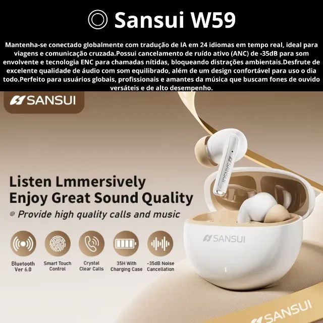 Fone bluetooth Sansuy com função de tradução