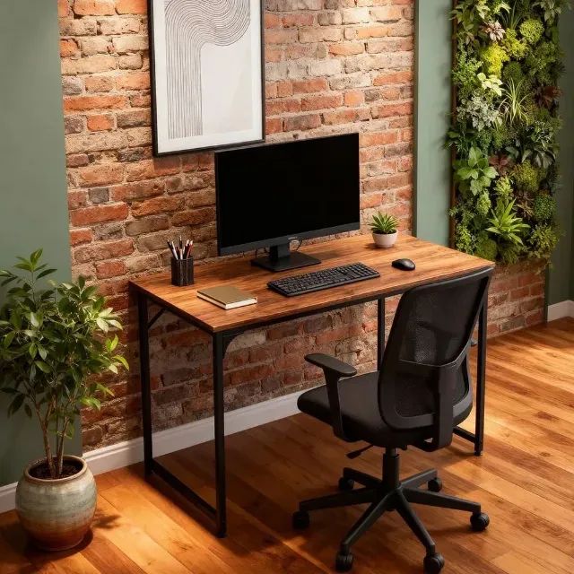 Mesa Office Get Retrô Marrom com passagem para cabos