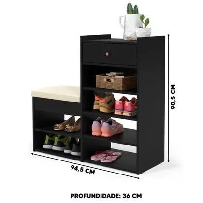 Sapateira preta espaçosa e organizada.  - Foto 4