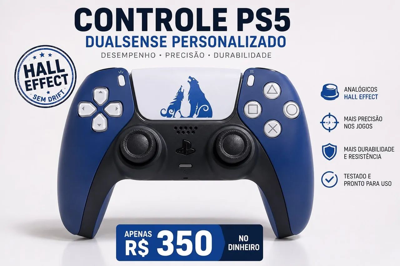 ? Controle PS5 DualSense Original com Analógicos Hall Effect - Personalizado - R$ 350