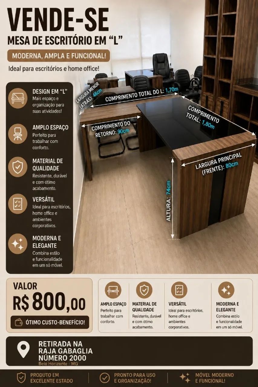 Mesa para escritório em L