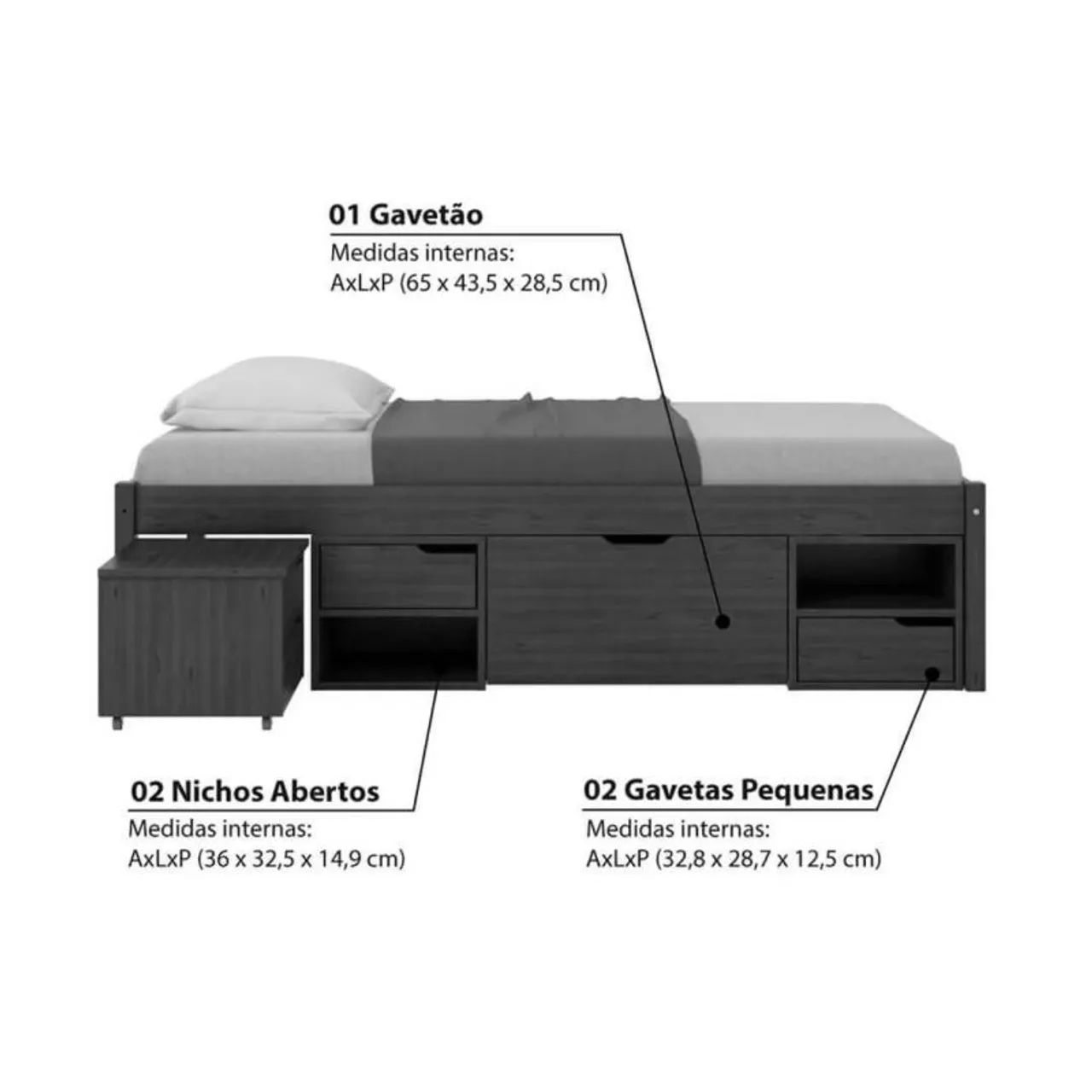 Cama de Solteiro Charm com 2 Gavetas e Nicho - Foto 4