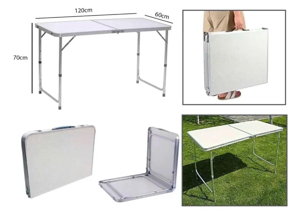 Mesa dobrável vira maleta 120cm x 60cm retangular branca  - Foto 3