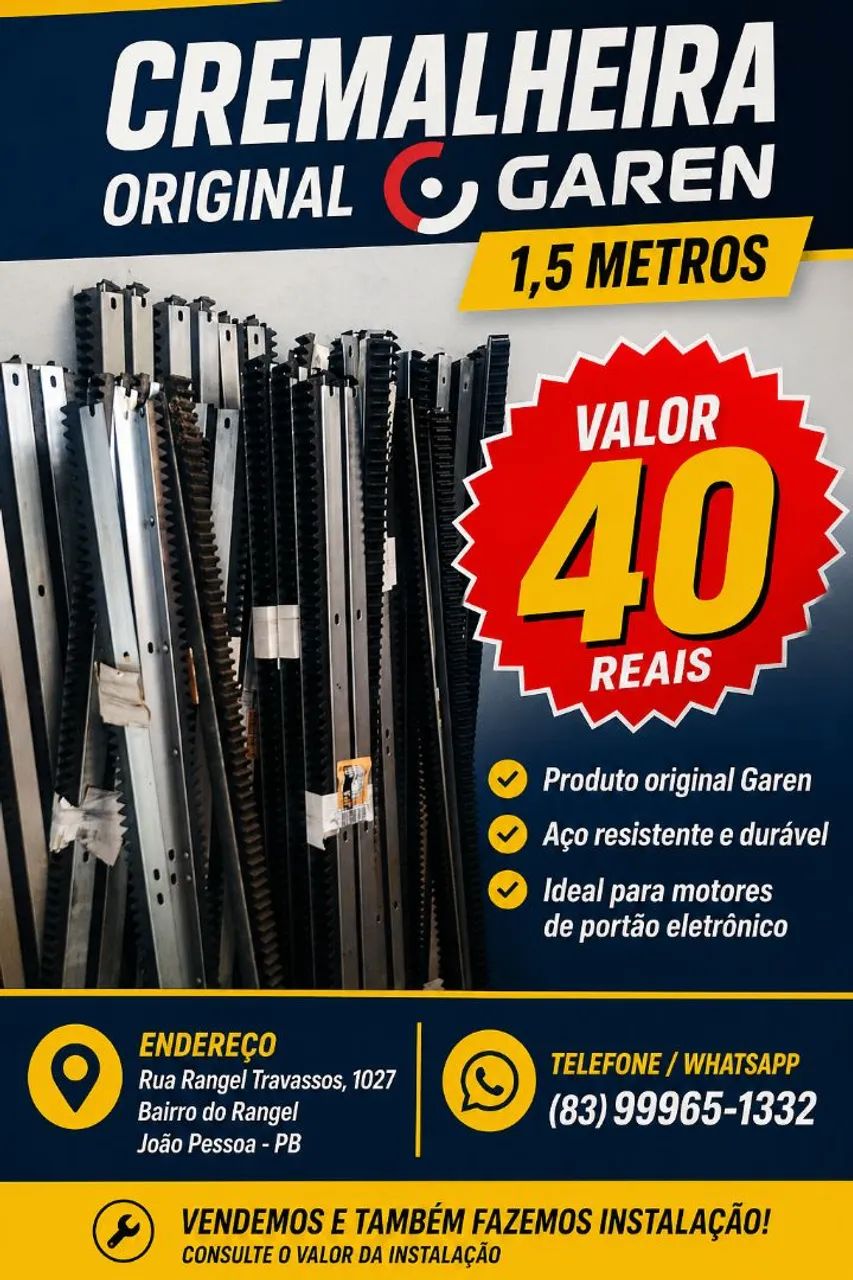 CREMALHEIRA PARA MOTOR DE PORTÃO DE GARAGEM ORIGINAL GAREN AÇO LIGHT 1,5 METRO , PO9615