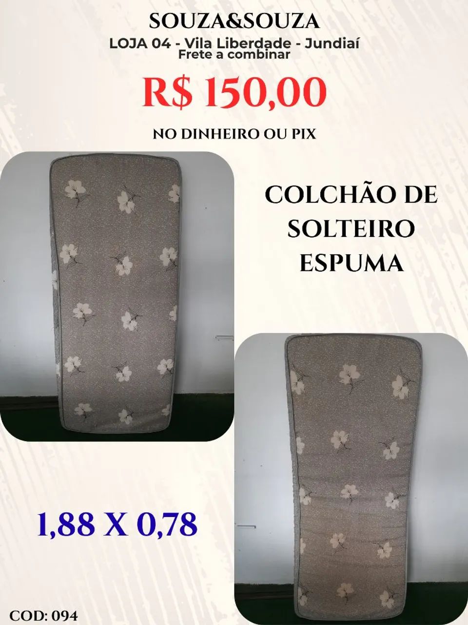 Colchão de espuma de solteiro