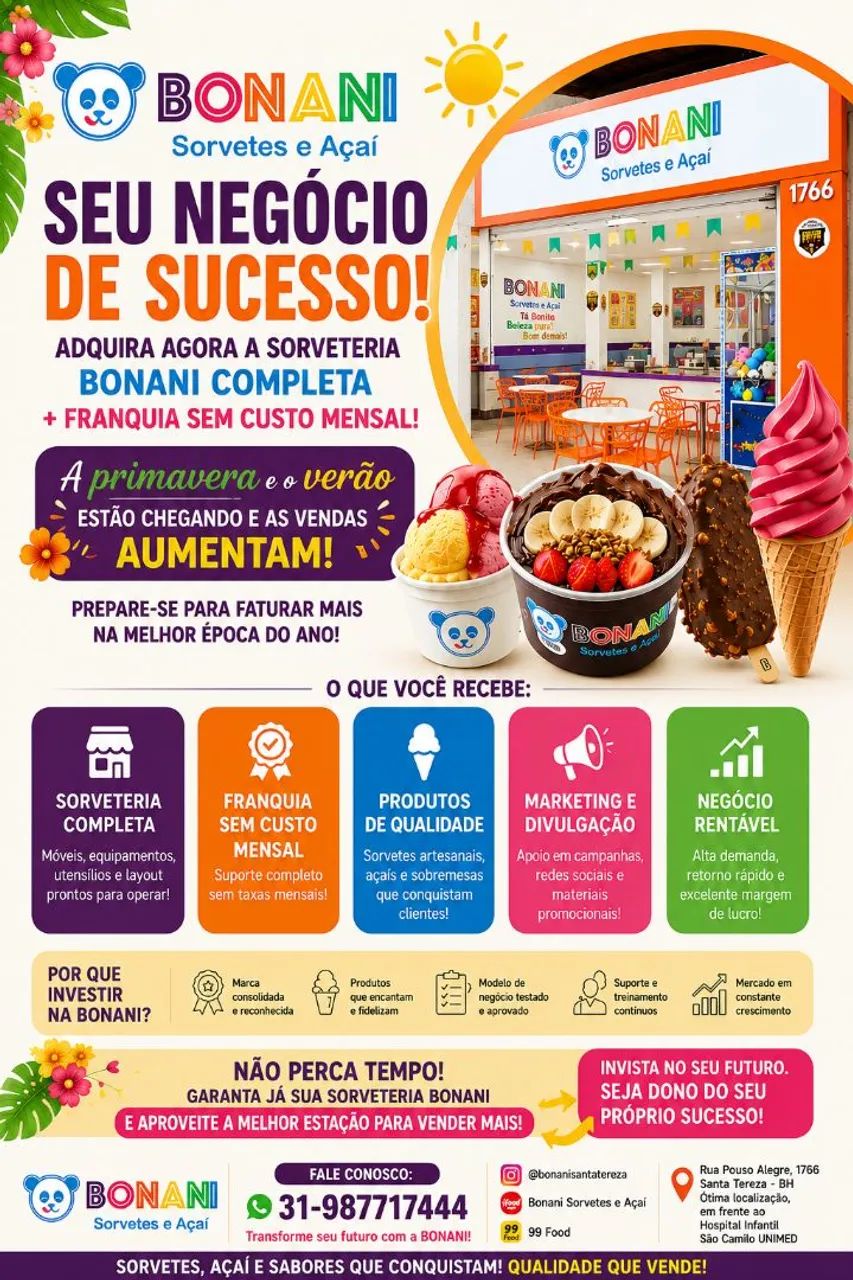 Franquia de Sorveteria Completa e Sem Custos Mensal
