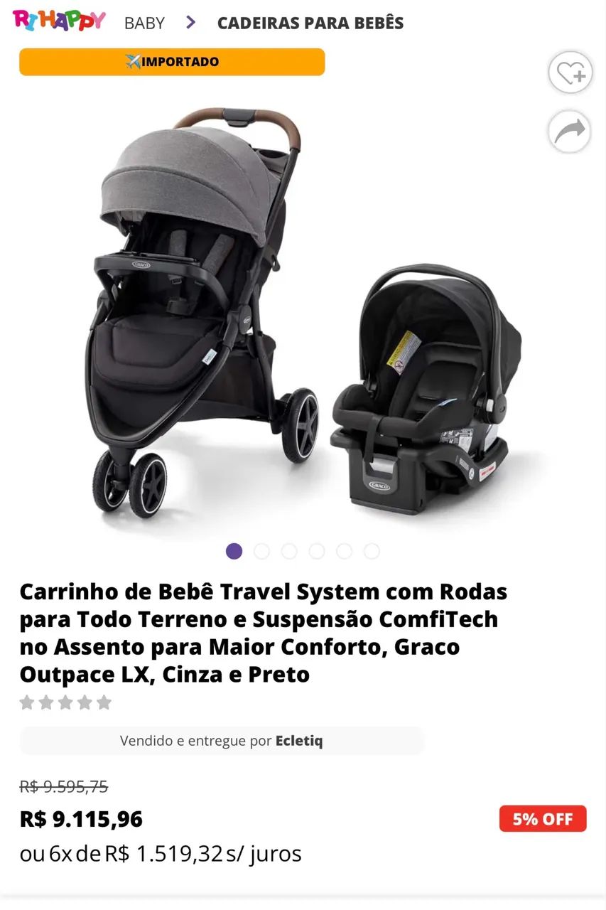 Carrinho de bebê com bebê Conforto Greco - Foto 2