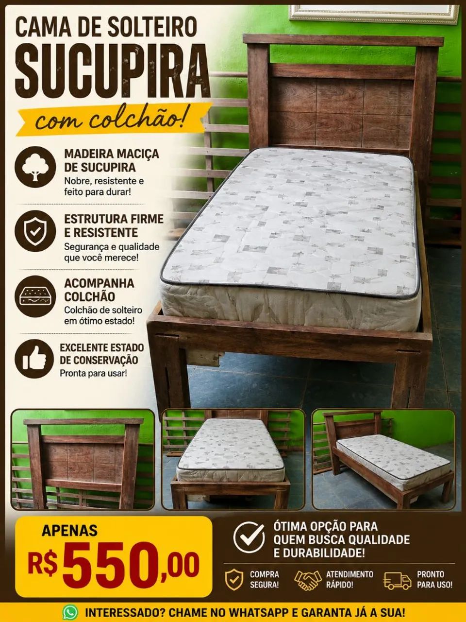 Cama solteiro sucupira 