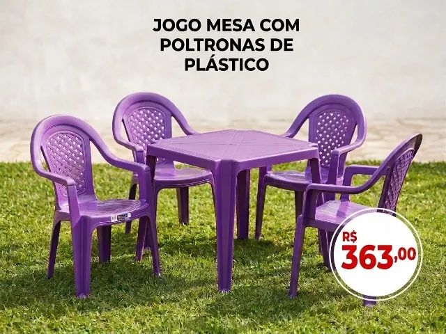 MESA COM POLTRONA DE PLASTICO roxa