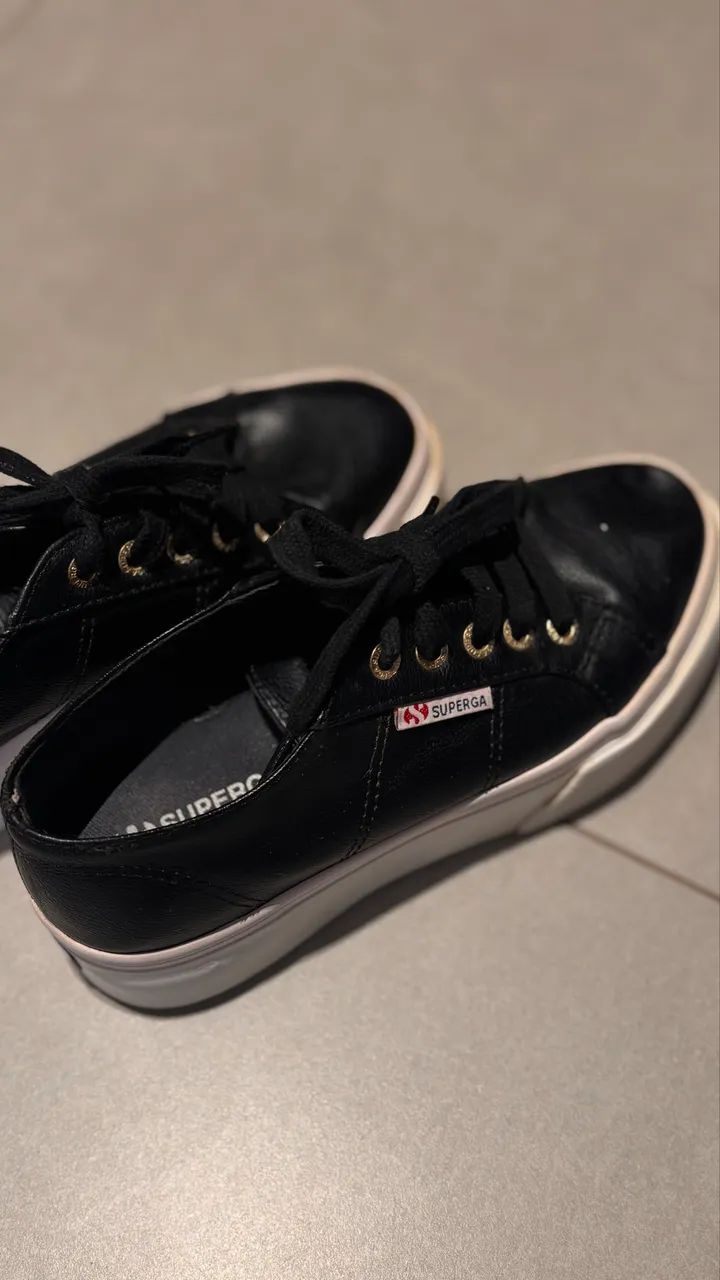Superga Preto Couro sola Alta - Foto 4