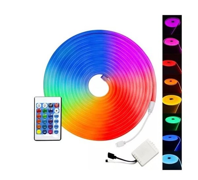 Fita Neon Led 5m 12v Flexível Alto Brilho Rgb Com Controle