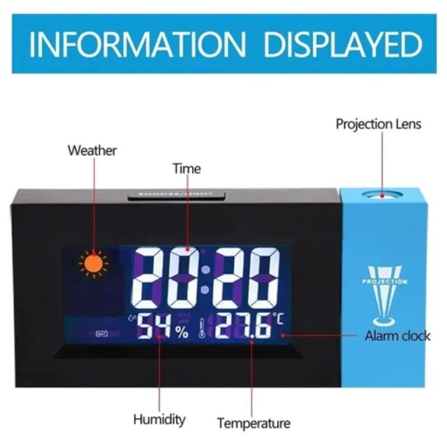 Relógio Despertador Digital Com Projetor De Horas Termômetro