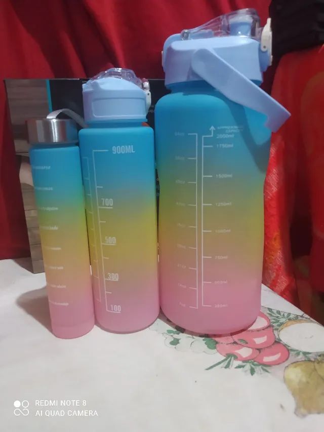Kit 3 Garrafas Agua Squeeze Galão Com Adesivos Lembretes beber Agua