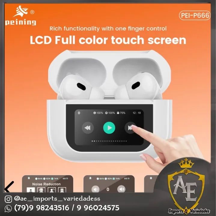 Fone de Ouvido Bluetooth TWS com Tela Touchscreen