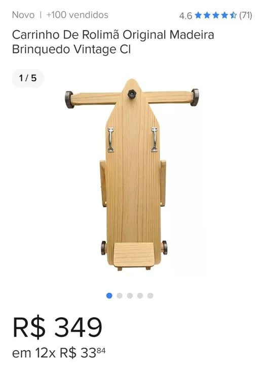 Carrinho de Rolimã Original Madeira Brinquedo Vintage - Foto 2