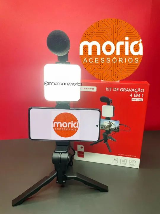 Kit de Gravação Celular 4 Em 1 Com Microfone Luz Led E Suporte - Foto 3