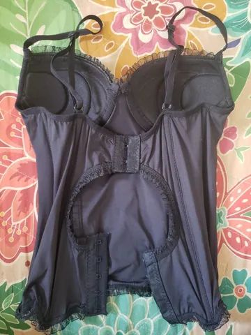 Corset de tule e renda preta - Tamanho 36/P - Foto 3